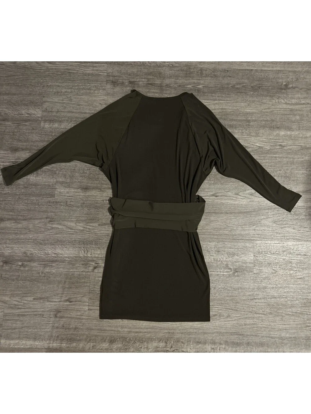 Michael Kors Drape Jersey Belted Dress S Long Sleeve Olive Pea Green Pit-Pit 18